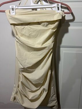 Strapless Cream Ruched Mini Dress